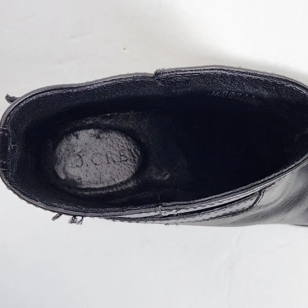 J CREW Black Leather Ankle Boots Womens Size 8 US Buckle Block Heel Booties